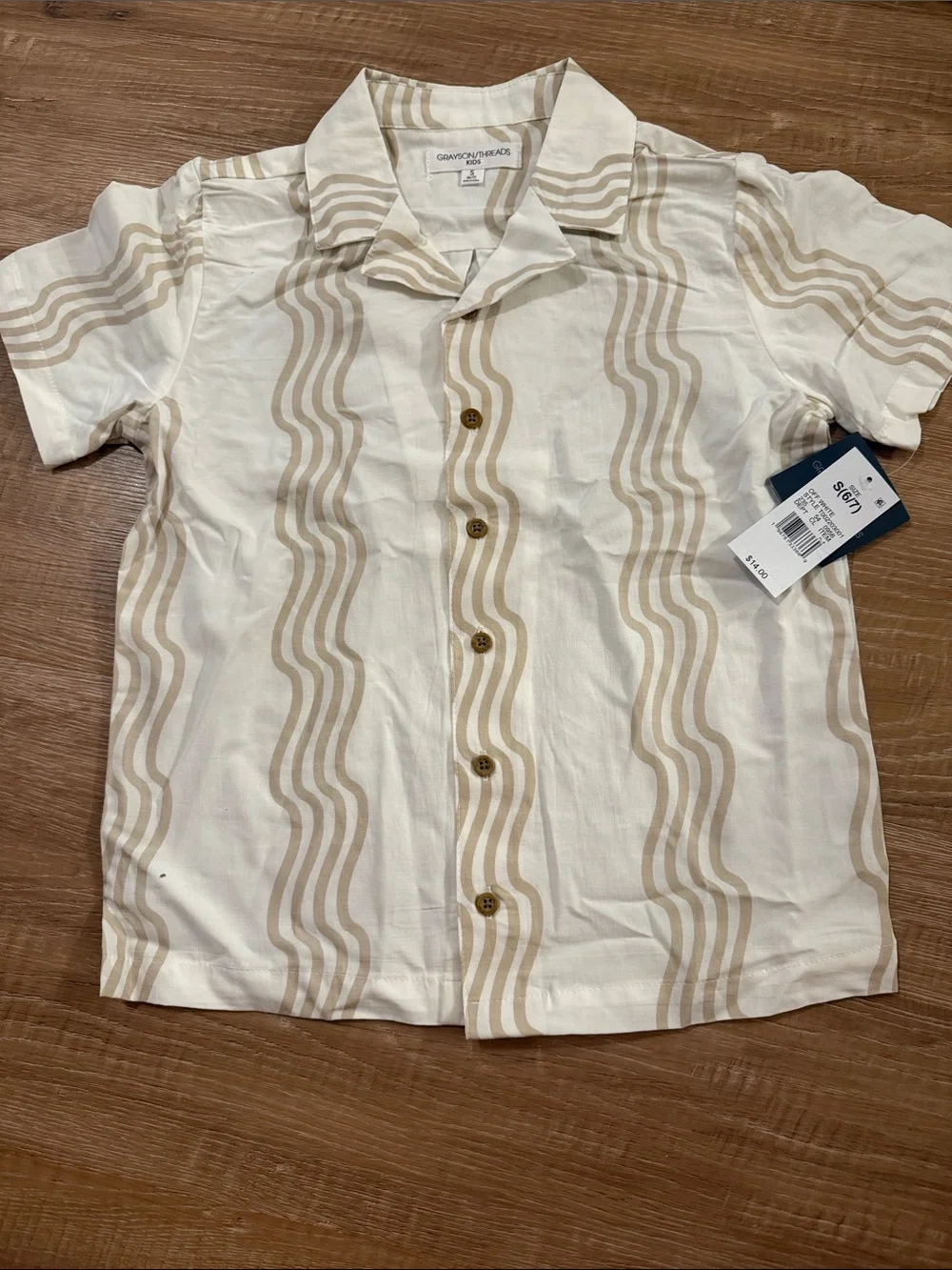Grayson Threads White and Beige Wavy Stripe Short Sleeve Tee